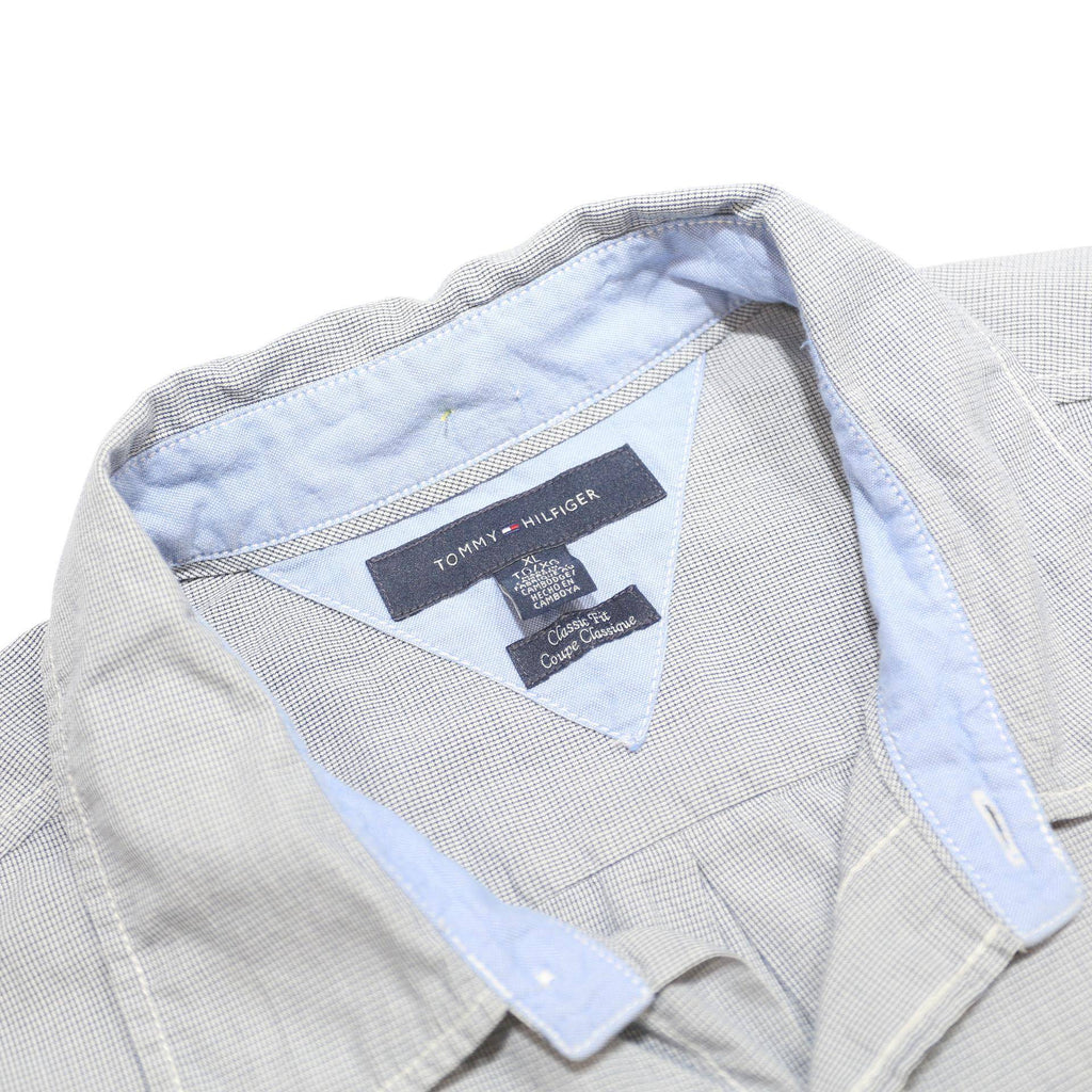 TOMMY HILFIGER Mens Blue & White Shirt XL Button Cotton Short Sleeve Casual