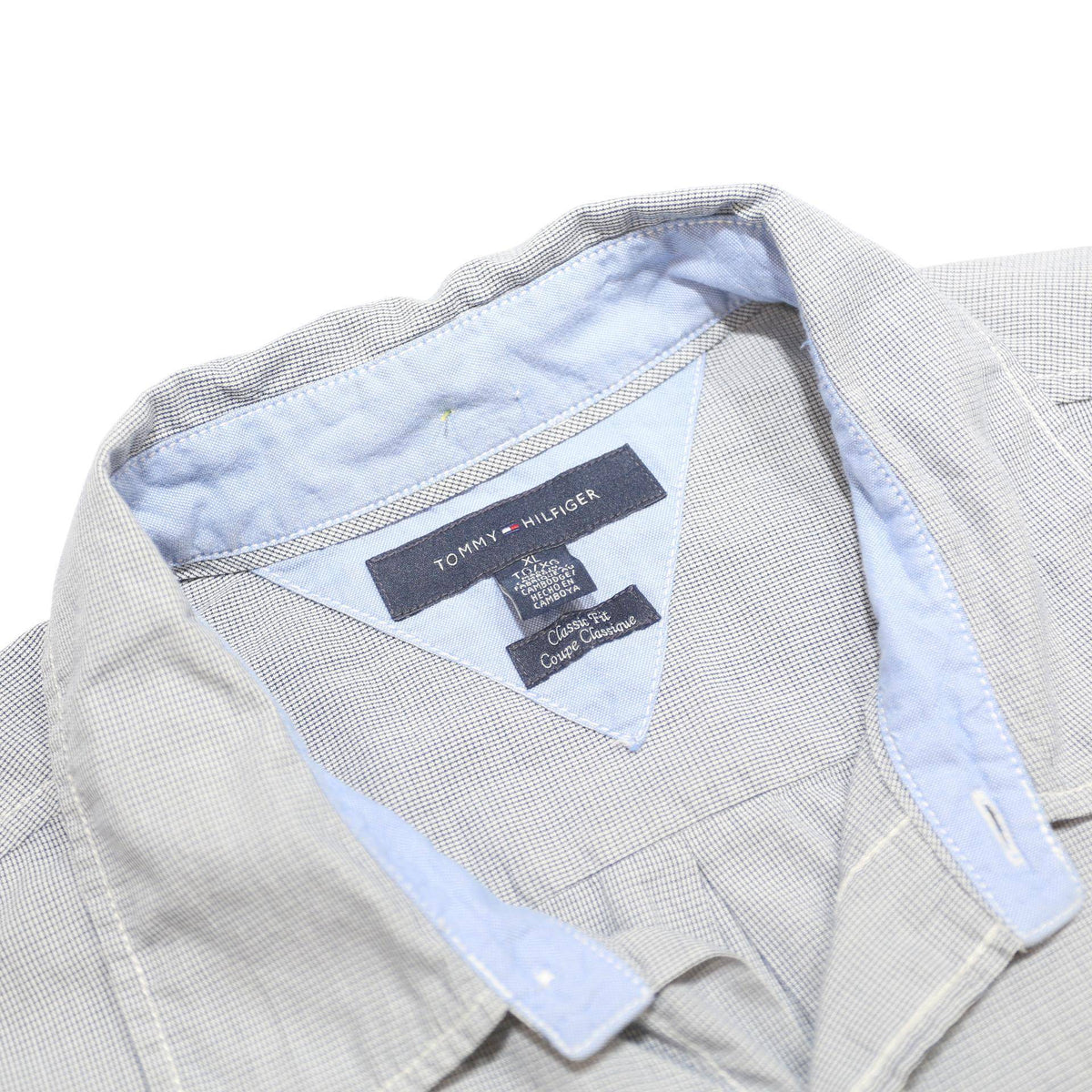 TOMMY HILFIGER Mens Blue & White Shirt XL Button Cotton Short Sleeve Casual