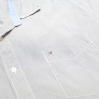 TOMMY HILFIGER Mens Blue & White Shirt XL Button Cotton Short Sleeve Casual