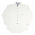 CHAPS Mens White Button-Down Shirt L Embroidered Crest Casual Cotton