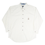 CHAPS Mens White Button-Down Shirt L Embroidered Crest Casual Cotton