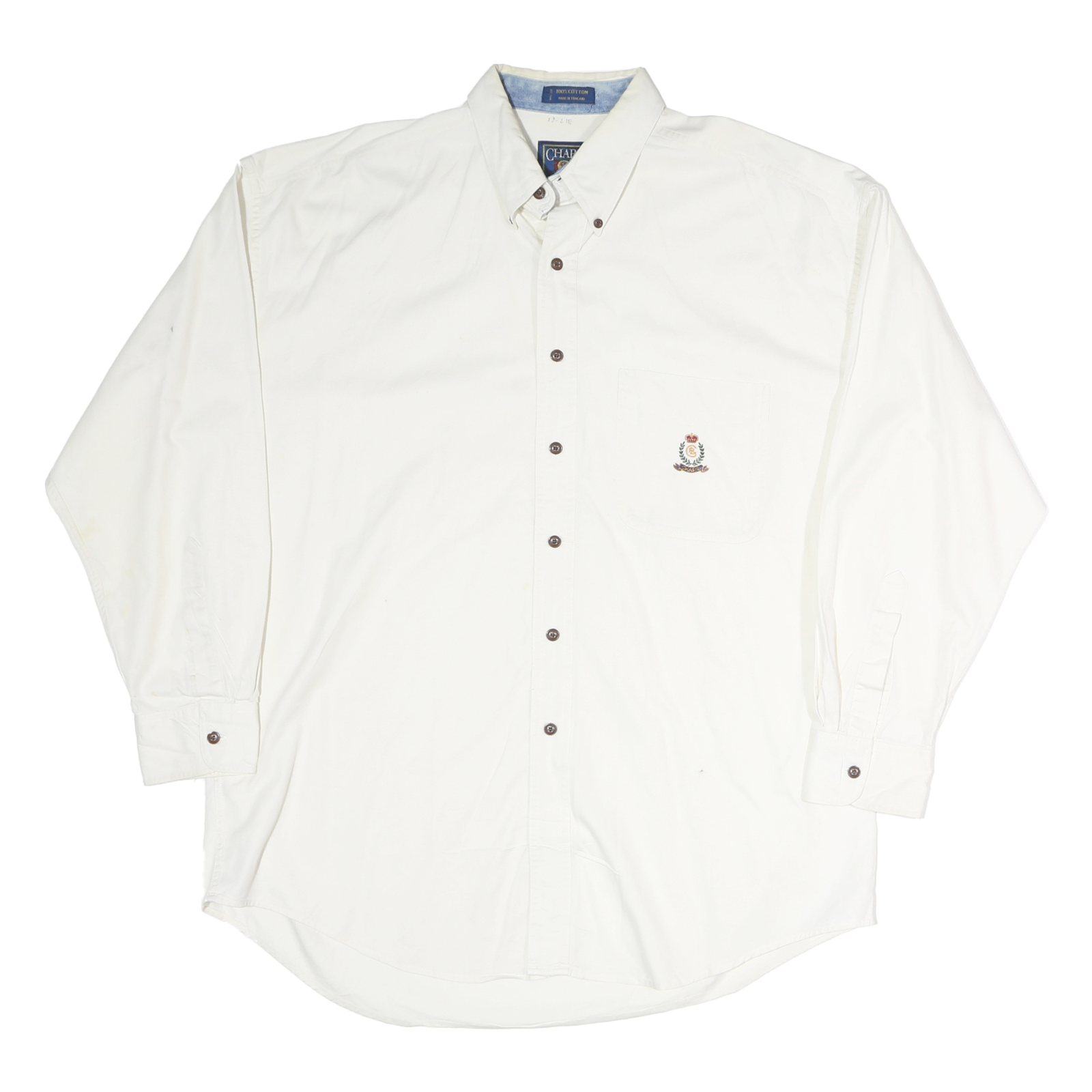 CHAPS Mens White Button-Down Shirt L Embroidered Crest Casual Cotton