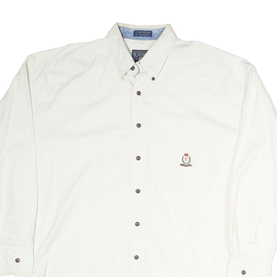 CHAPS Mens White Button-Down Shirt L Embroidered Crest Casual Cotton