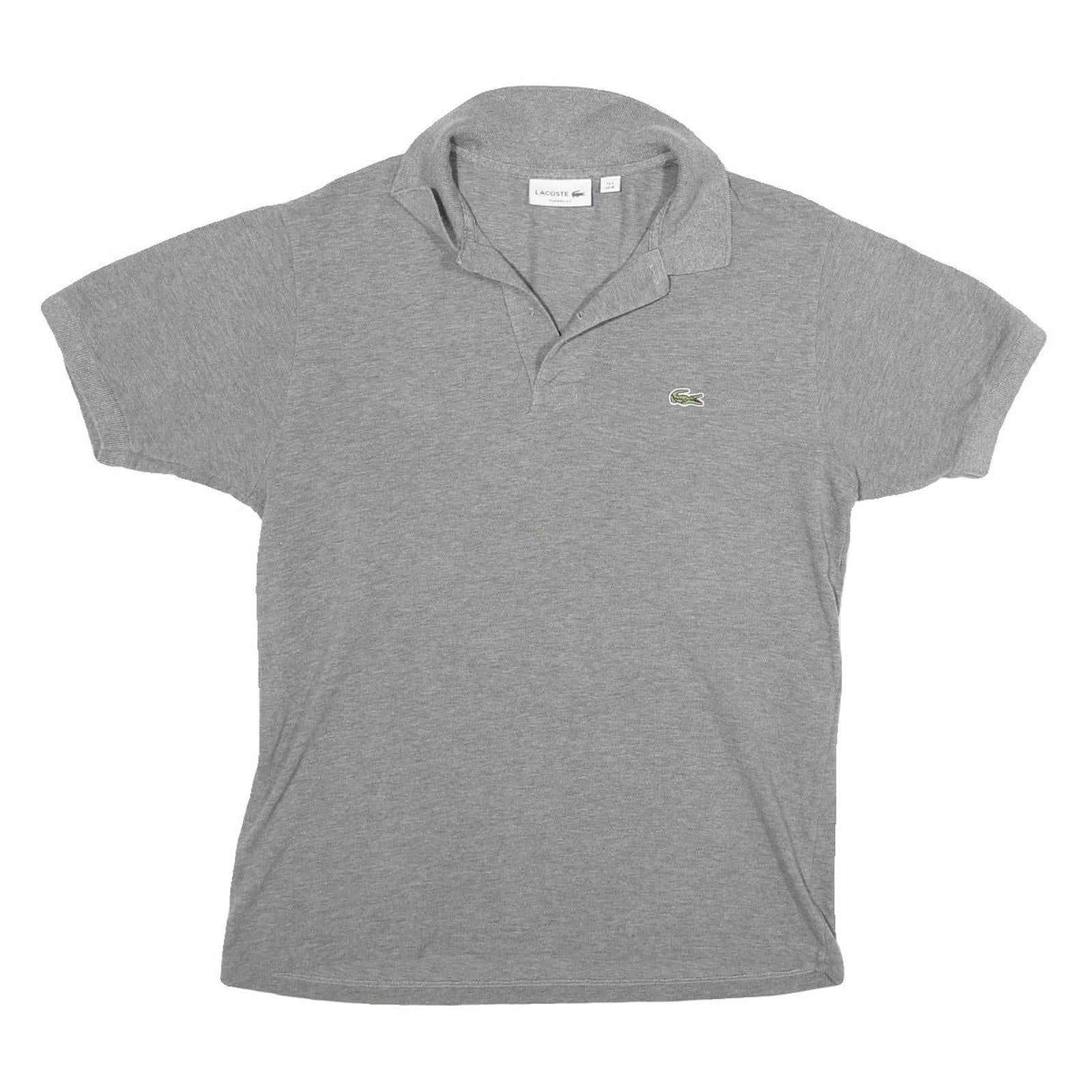 LACOSTE Mens Grey Short Sleeve Plain M Cotton Blend Polo Shirt Casual