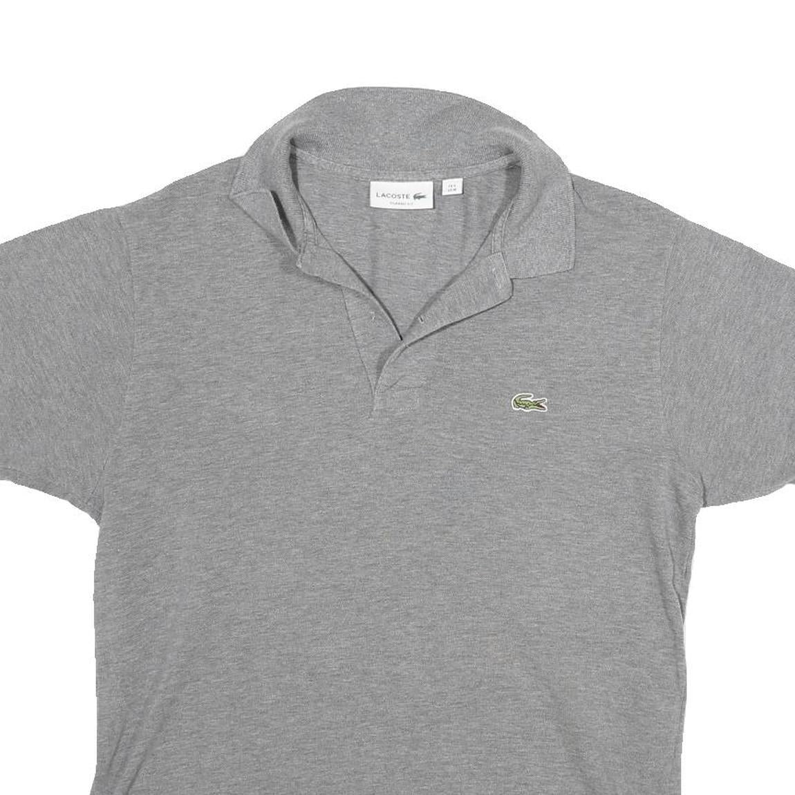 LACOSTE Mens Grey Short Sleeve Plain M Cotton Blend Polo Shirt Casual
