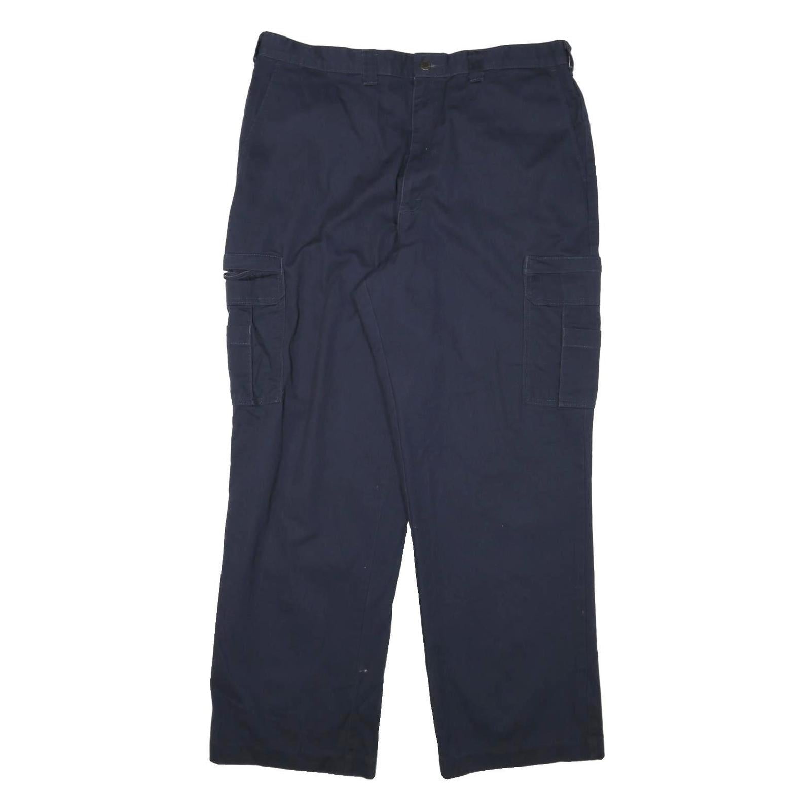 DICKIES Mens Navy Blue Relaxed Fit Cargo Trousers W36 L31 Workwear Durable