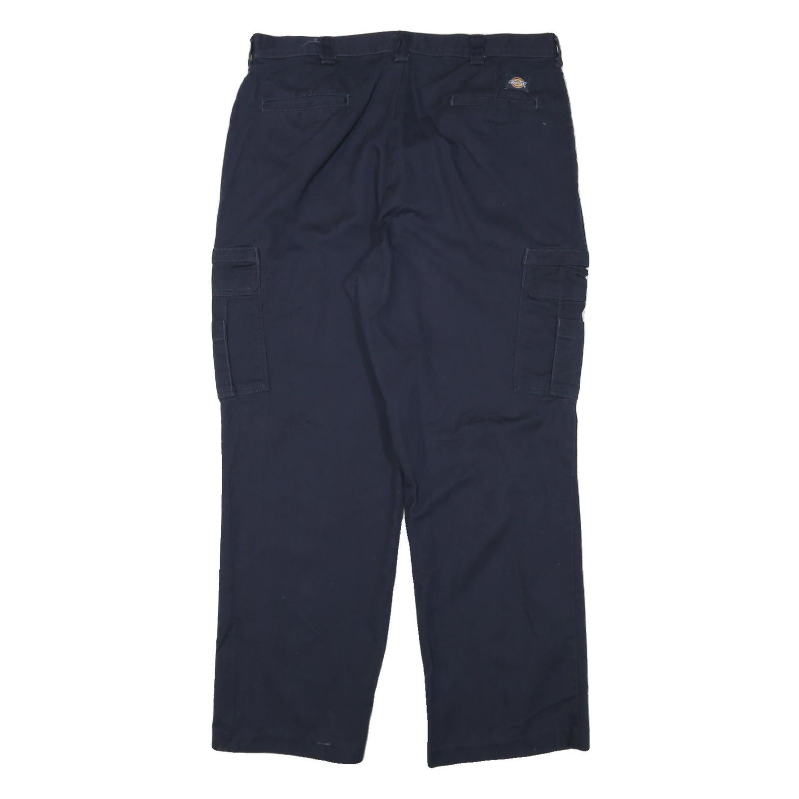 DICKIES Mens Navy Blue Relaxed Fit Cargo Trousers W36 L31 Workwear Durable