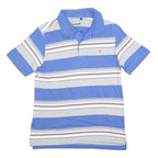 DIADORA Mens Blue & Grey Striped Short Sleeve Polo Shirt L Cotton Blend Summer