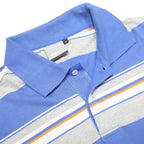 DIADORA Mens Blue & Grey Striped Short Sleeve Polo Shirt L Cotton Blend Summer