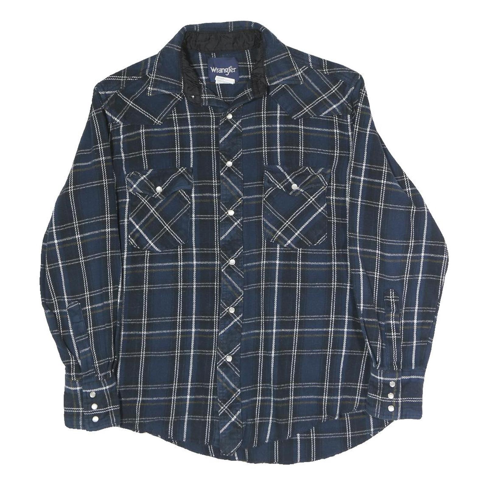 WRANGLER Womens Blue Shirt Plaid Cotton M Button Pocket Western Style
