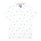 SUPERDRY Mens White Polo Shirt L Cotton Blend Flying Birds Print Short Sleeve
