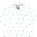 SUPERDRY Mens White Polo Shirt L Cotton Blend Flying Birds Print Short Sleeve