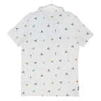 SUPERDRY Mens White Polo Shirt L Cotton Blend Flying Birds Print Short Sleeve