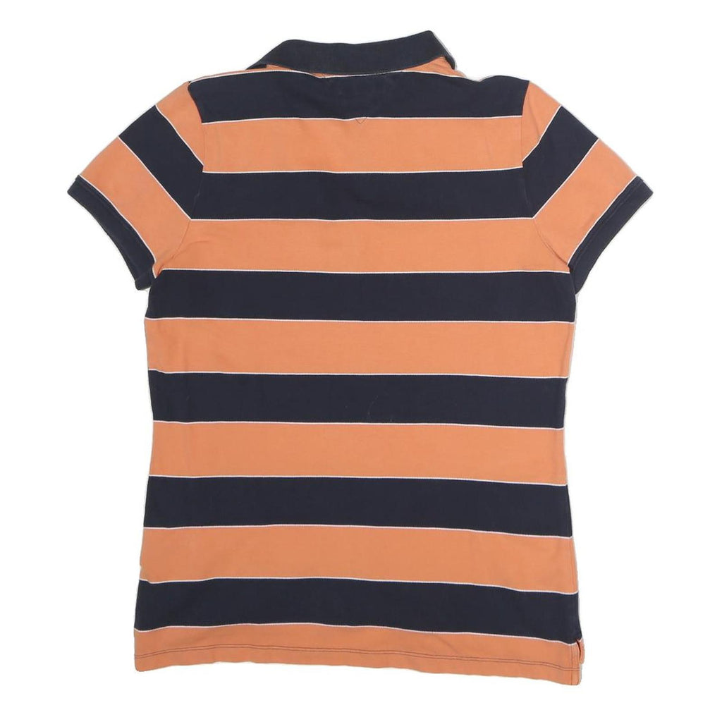 TOMMY HILFIGER Mens Navy & Orange Stripe Short Sleeve Polo Shirt L Cotton