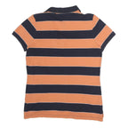 TOMMY HILFIGER Mens Navy & Orange Stripe Short Sleeve Polo Shirt L Cotton