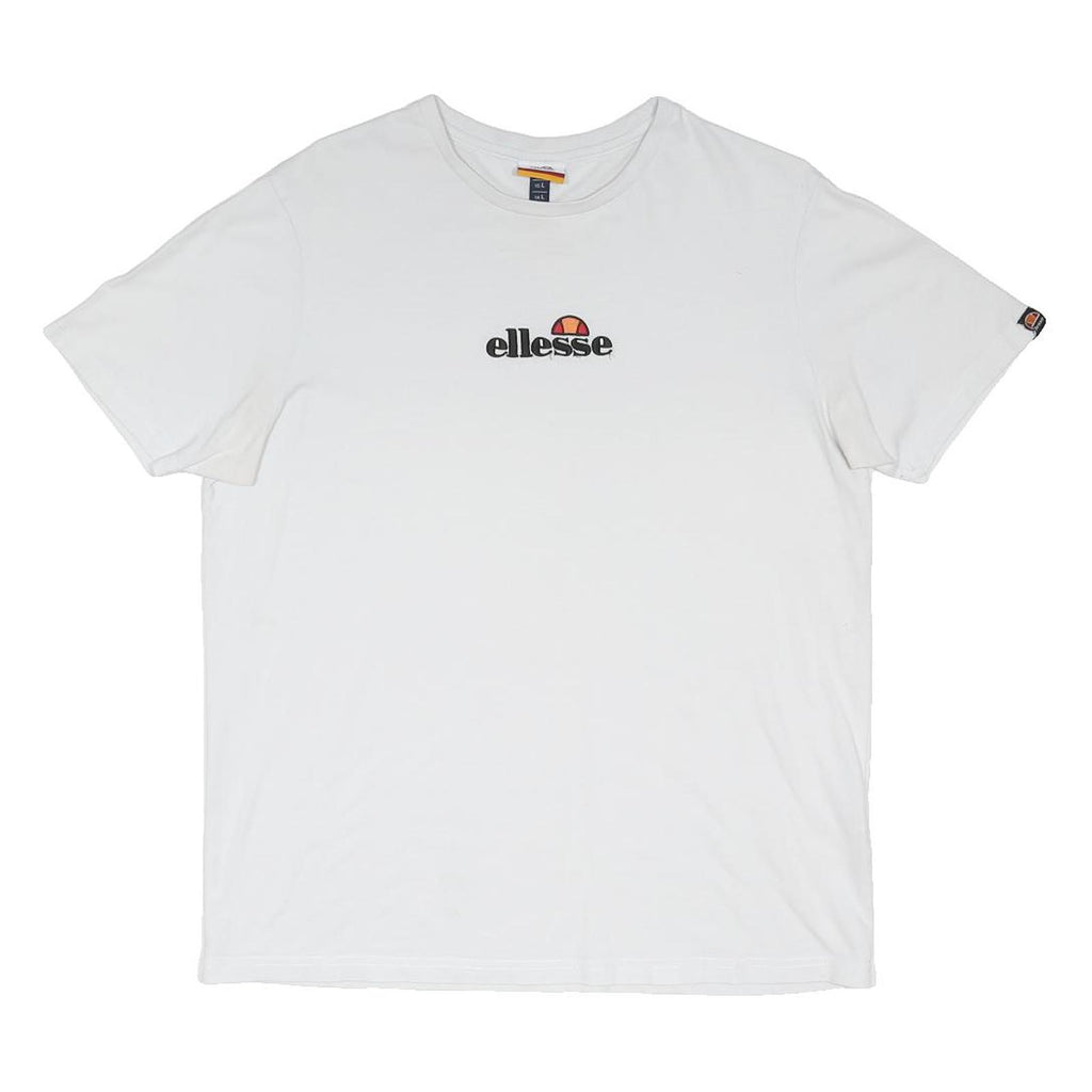 ELLESSE Mens White Graphic T-Shirt L Short Sleeve Crew Neck Casual Cotton Blend