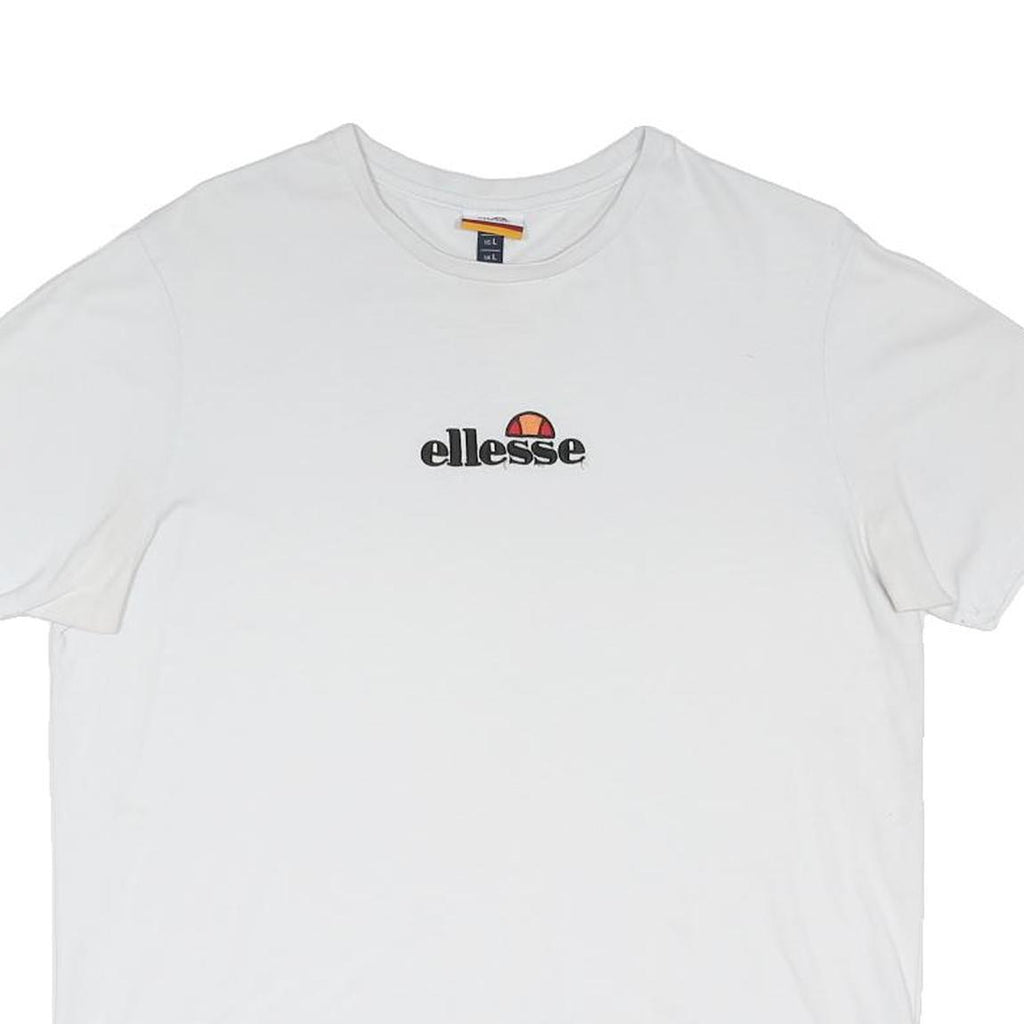 ELLESSE Mens White Graphic T-Shirt L Short Sleeve Crew Neck Casual Cotton Blend