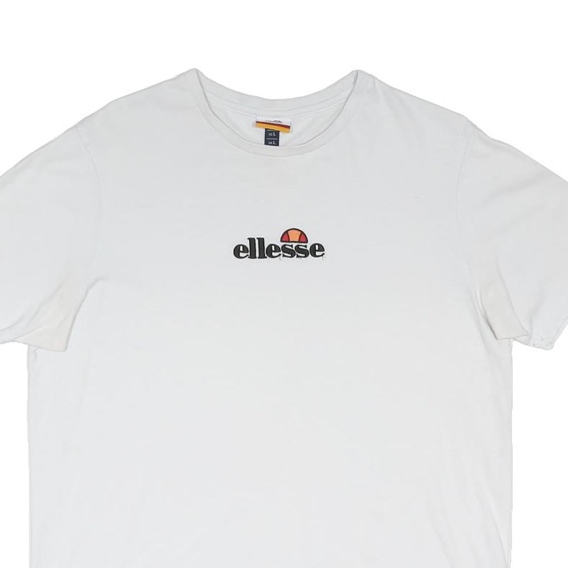 ELLESSE Mens White Graphic T-Shirt L Short Sleeve Crew Neck Casual Cotton Blend
