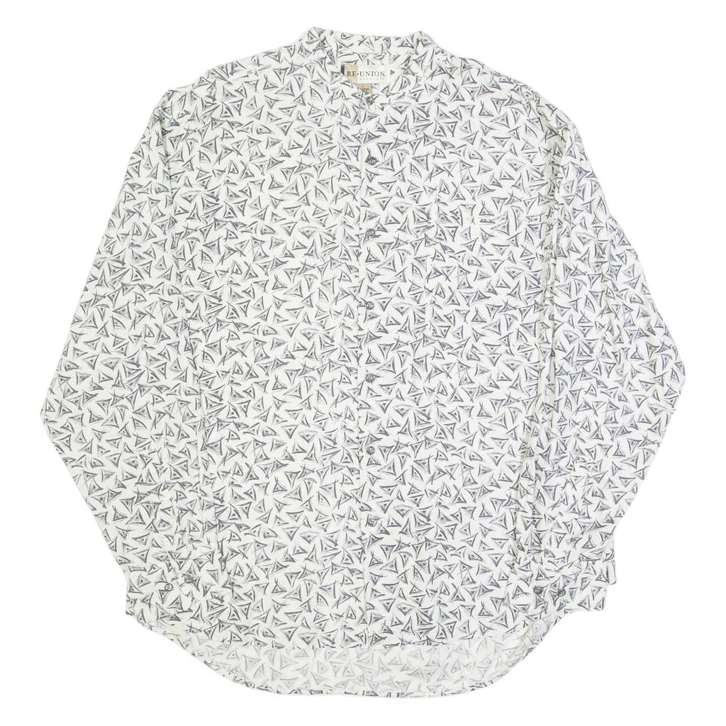 REUNION Mens Shirt White 90s Crazy Pattern Long Sleeve L