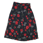 SAG HARBOR Womens Black & Red Floral Rayon Midi Button Skirt L Comfortable