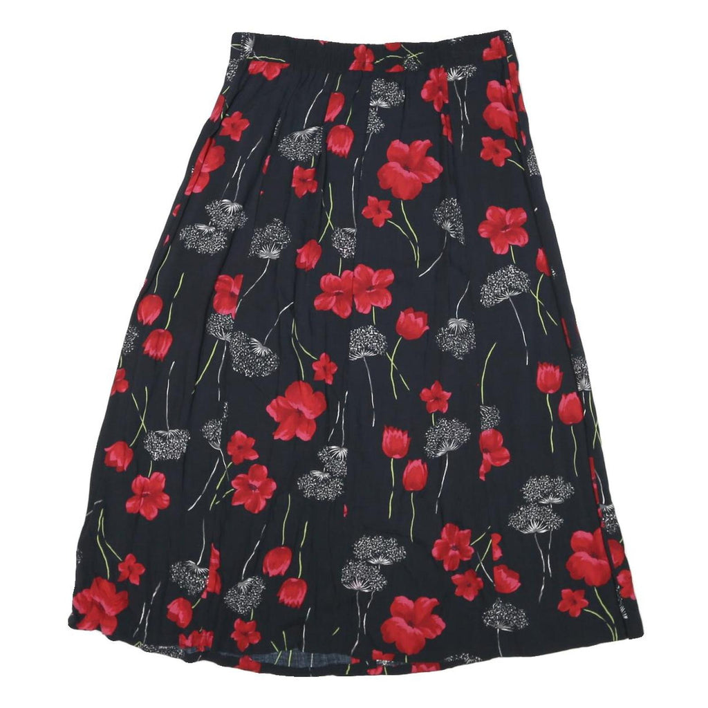 SAG HARBOR Womens Black & Red Floral Rayon Midi Button Skirt L Comfortable