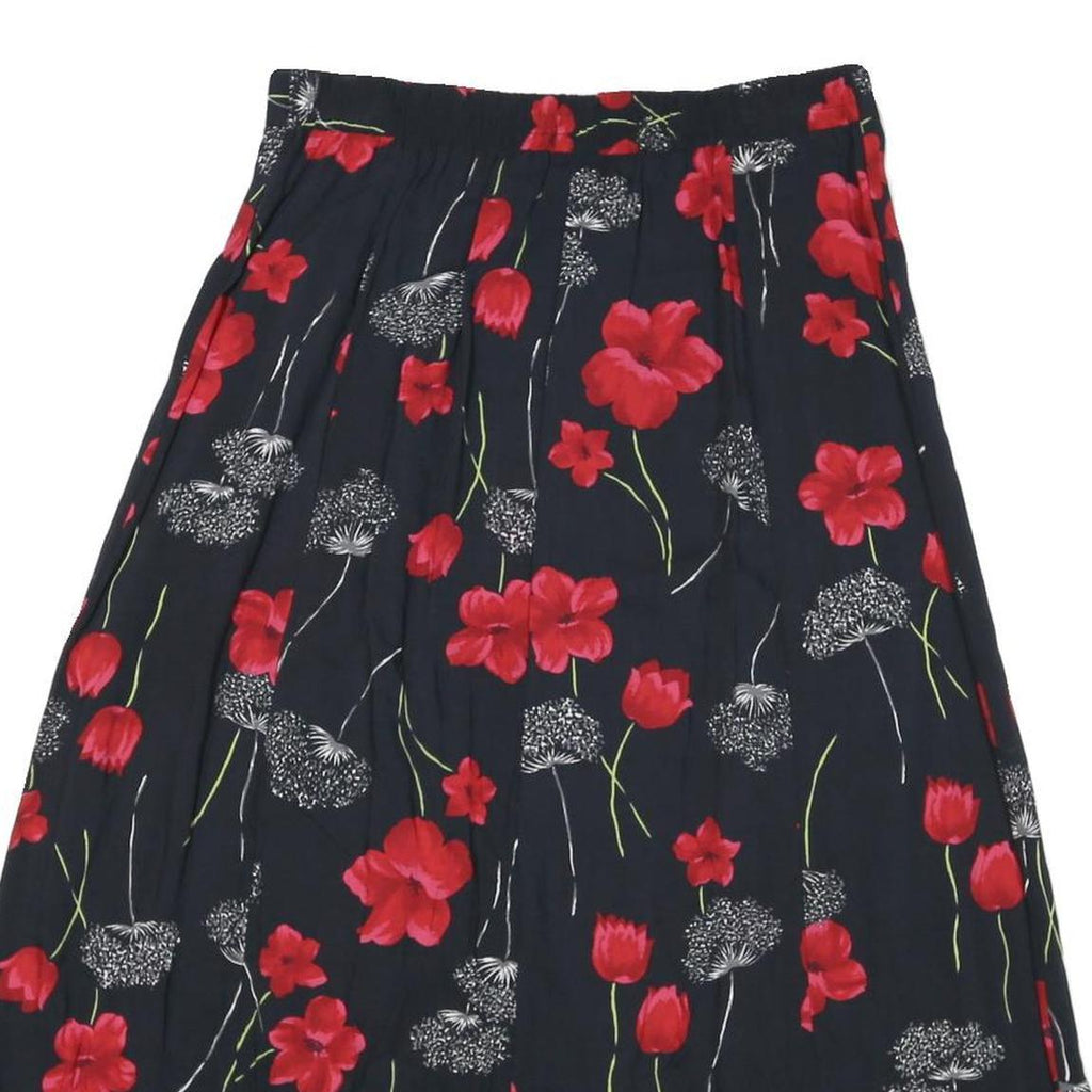 SAG HARBOR Womens Black & Red Floral Rayon Midi Button Skirt L Comfortable