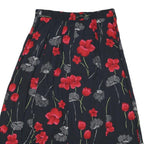 SAG HARBOR Womens Black & Red Floral Rayon Midi Button Skirt L Comfortable