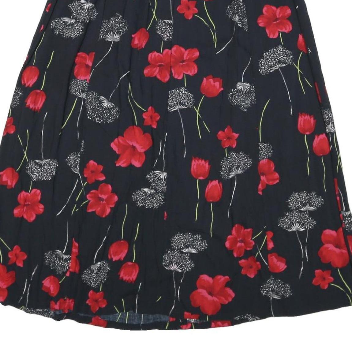 SAG HARBOR Womens Black & Red Floral Rayon Midi Button Skirt L Comfortable