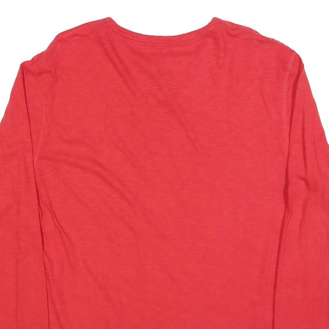 CALVIN KLEIN JEANS Mens Red Long Sleeve Henley Neck T-Shirt L Cotton Blend