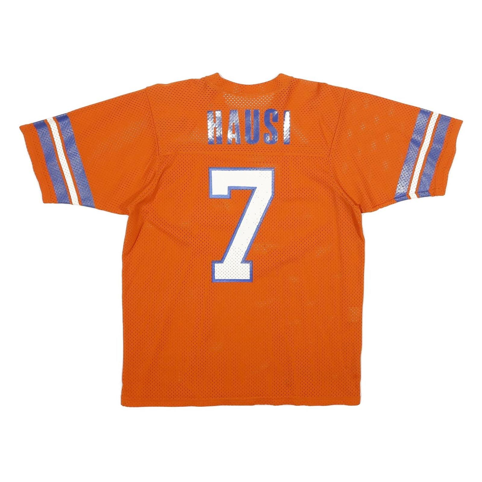 NFL Mens Orange & Blue Football T-Shirt L Short Sleeve Crew Neck Number 7 Hausi