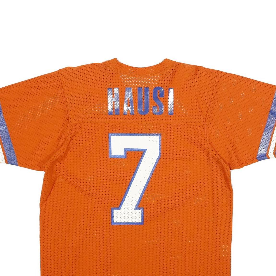 NFL Mens Orange & Blue Football T-Shirt L Short Sleeve Crew Neck Number 7 Hausi