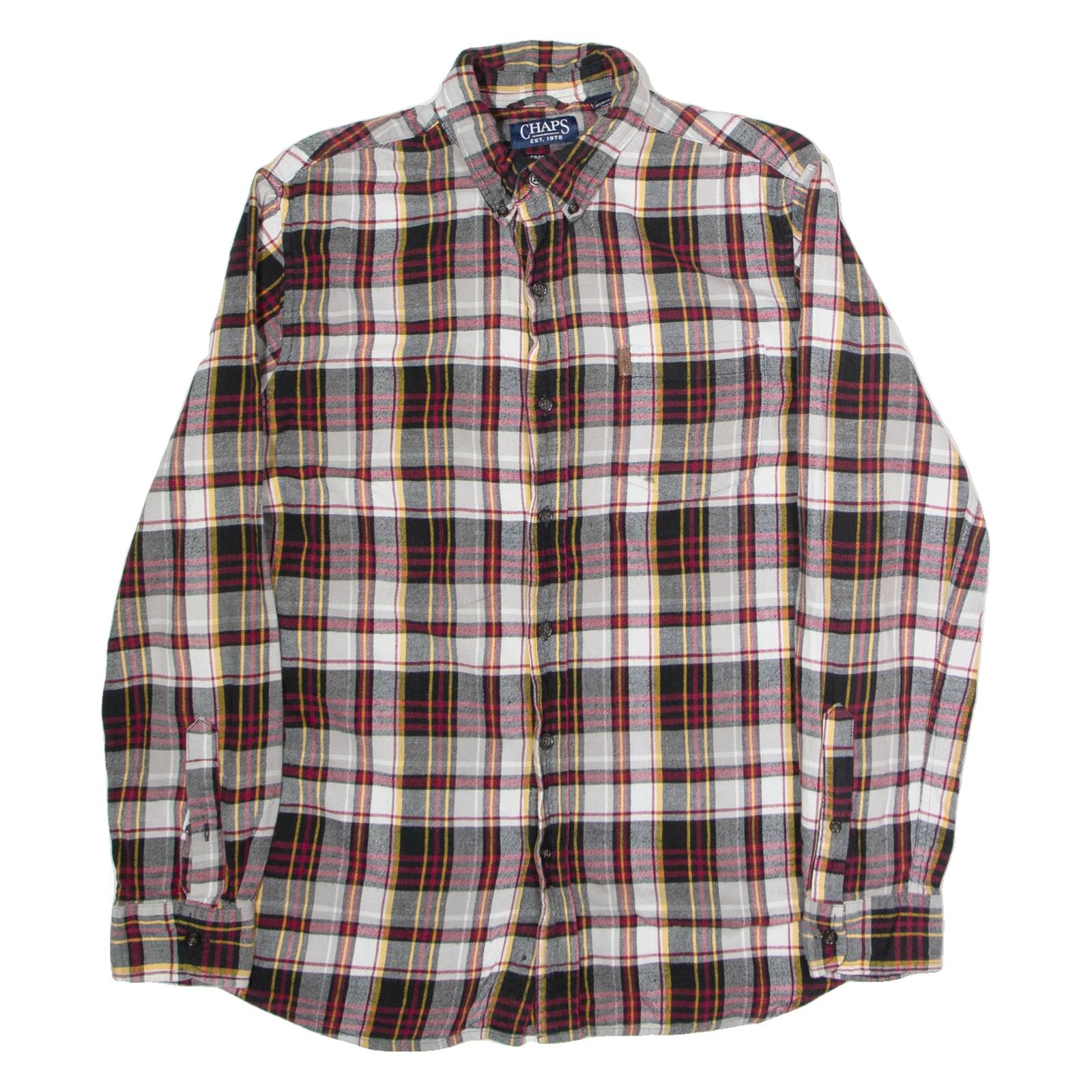 CHAPS Mens Flannel Shirt Black Check Long Sleeve M