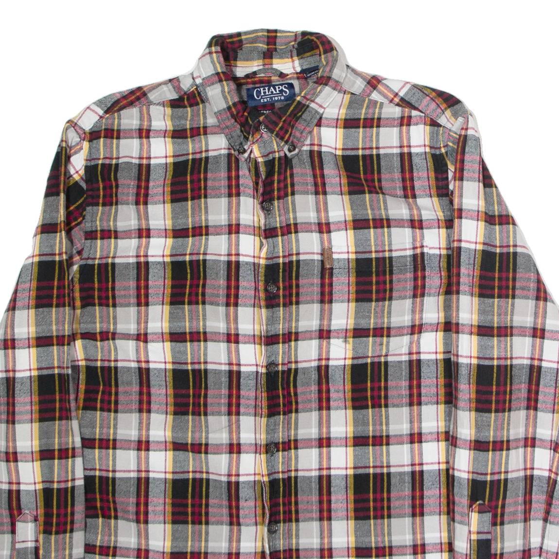 CHAPS Mens Flannel Shirt Black Check Long Sleeve M