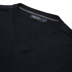 NAUTICA Mens Black Plain V-Neck Basic Knit Jumper M Cotton Comfortable Casual