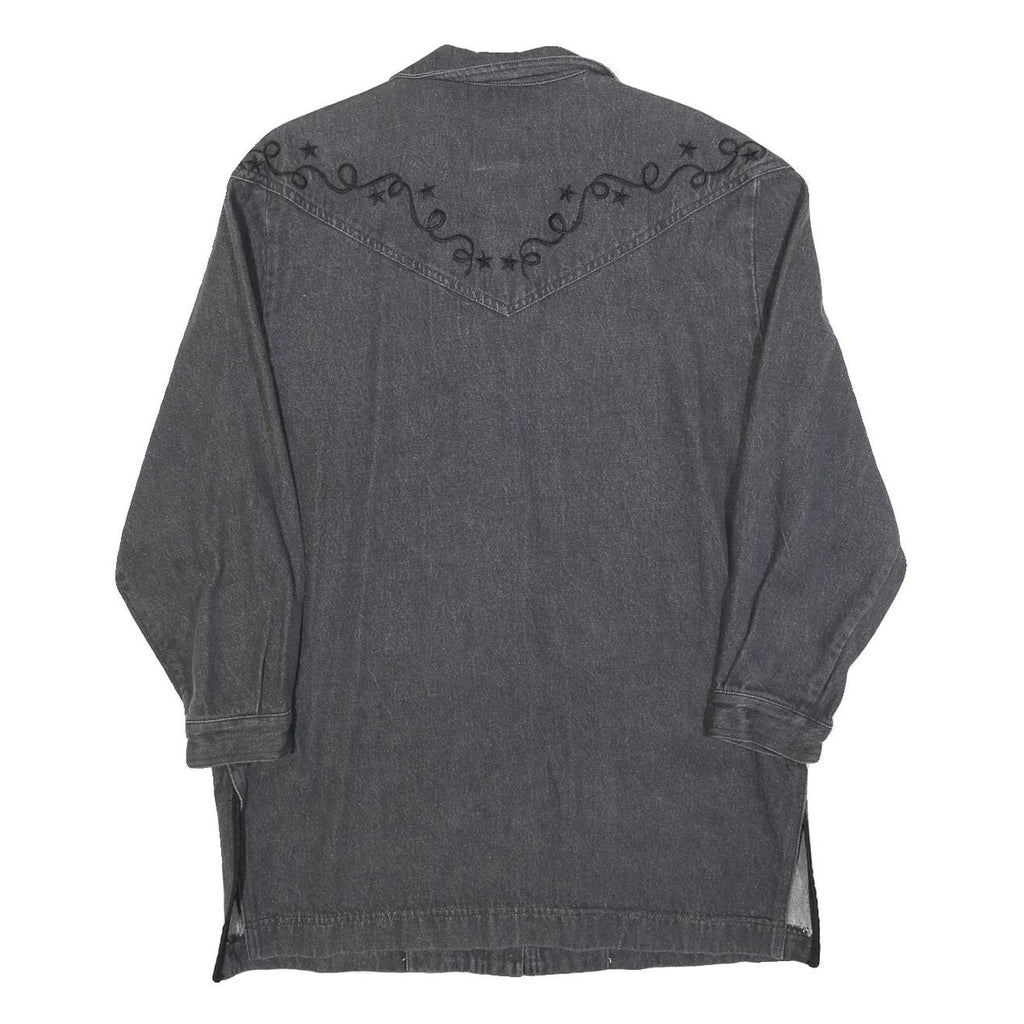 JEAN TERRIER Womens Grey Button Cotton Jacket L Embroidered Pattern