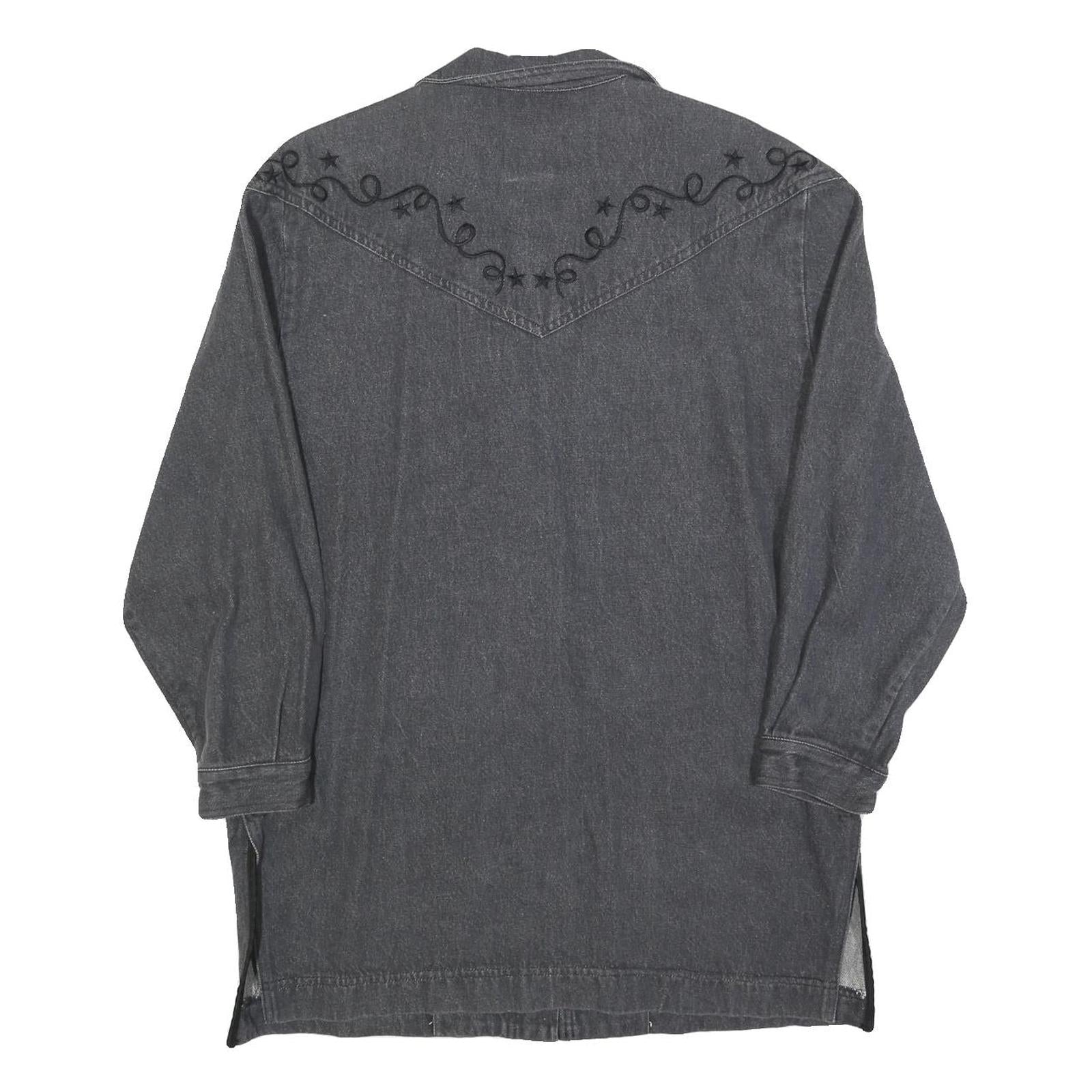 JEAN TERRIER Womens Grey Button Cotton Jacket L Embroidered Pattern