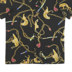 Mens Black Shirt With Gold Chain And Tiger Print M Polyester Blend Summer Shirt