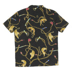 Mens Black Shirt With Gold Chain And Tiger Print M Polyester Blend Summer Shirt