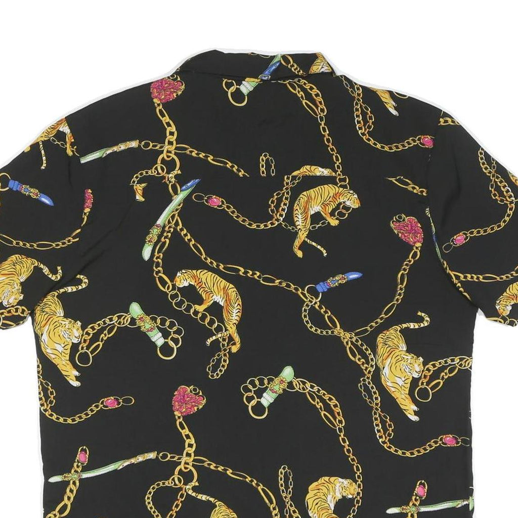 Mens Black Shirt With Gold Chain And Tiger Print M Polyester Blend Summer Shirt