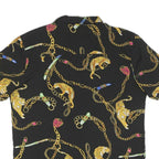 Mens Black Shirt With Gold Chain And Tiger Print M Polyester Blend Summer Shirt