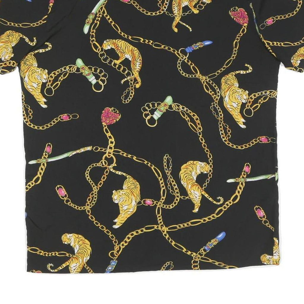Mens Black Shirt With Gold Chain And Tiger Print M Polyester Blend Summer Shirt