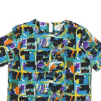 HERITAGE ROAD Womens Blue Green & Black Abstract Printed Top Short Sleeve Round