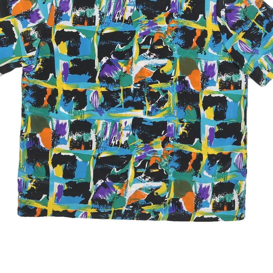 HERITAGE ROAD Womens Blue Green & Black Abstract Printed Top Short Sleeve Round
