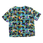 HERITAGE ROAD Womens Blue Green & Black Abstract Printed Top Short Sleeve Round