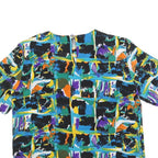 HERITAGE ROAD Womens Blue Green & Black Abstract Printed Top Short Sleeve Round