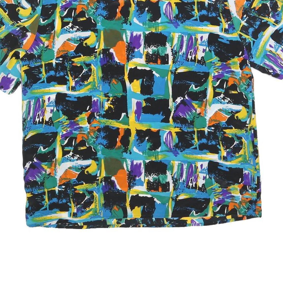 HERITAGE ROAD Womens Blue Green & Black Abstract Printed Top Short Sleeve Round