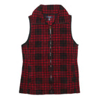 CHAPS Womens Red & Black Check Zip Jacket S Polyester Fleece Sleeveless Casual