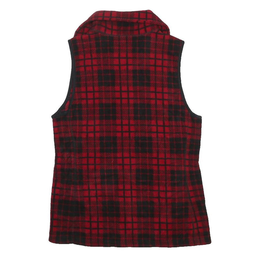 CHAPS Womens Red & Black Check Zip Jacket S Polyester Fleece Sleeveless Casual
