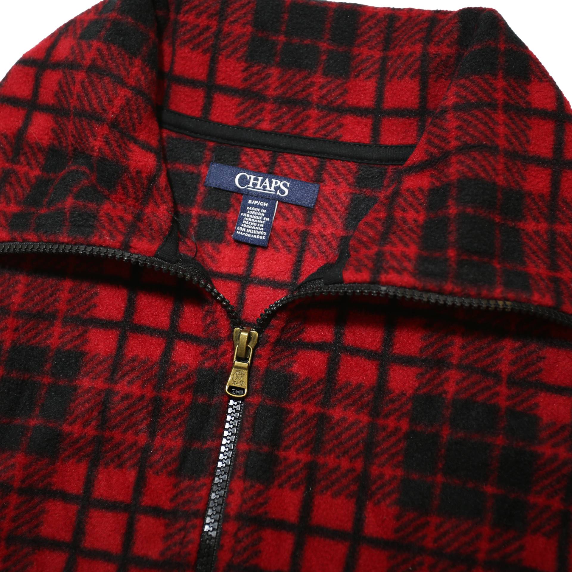 CHAPS Womens Red & Black Check Zip Jacket S Polyester Fleece Sleeveless Casual