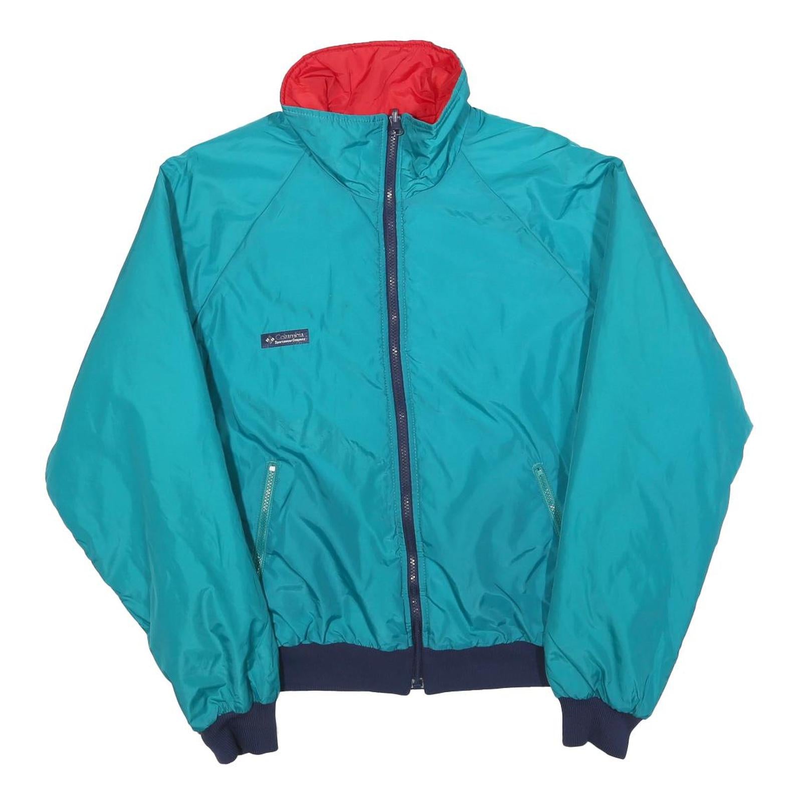 COLUMBIA Mens Blue & Red Casual Zip Jacket L Polyester Plain Lightweight
